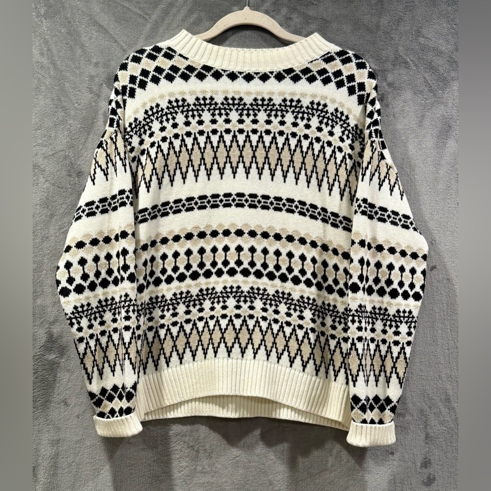 Chaps Winter Argyle White Sweater Crewneck Ski Holiday Women’s Size Large